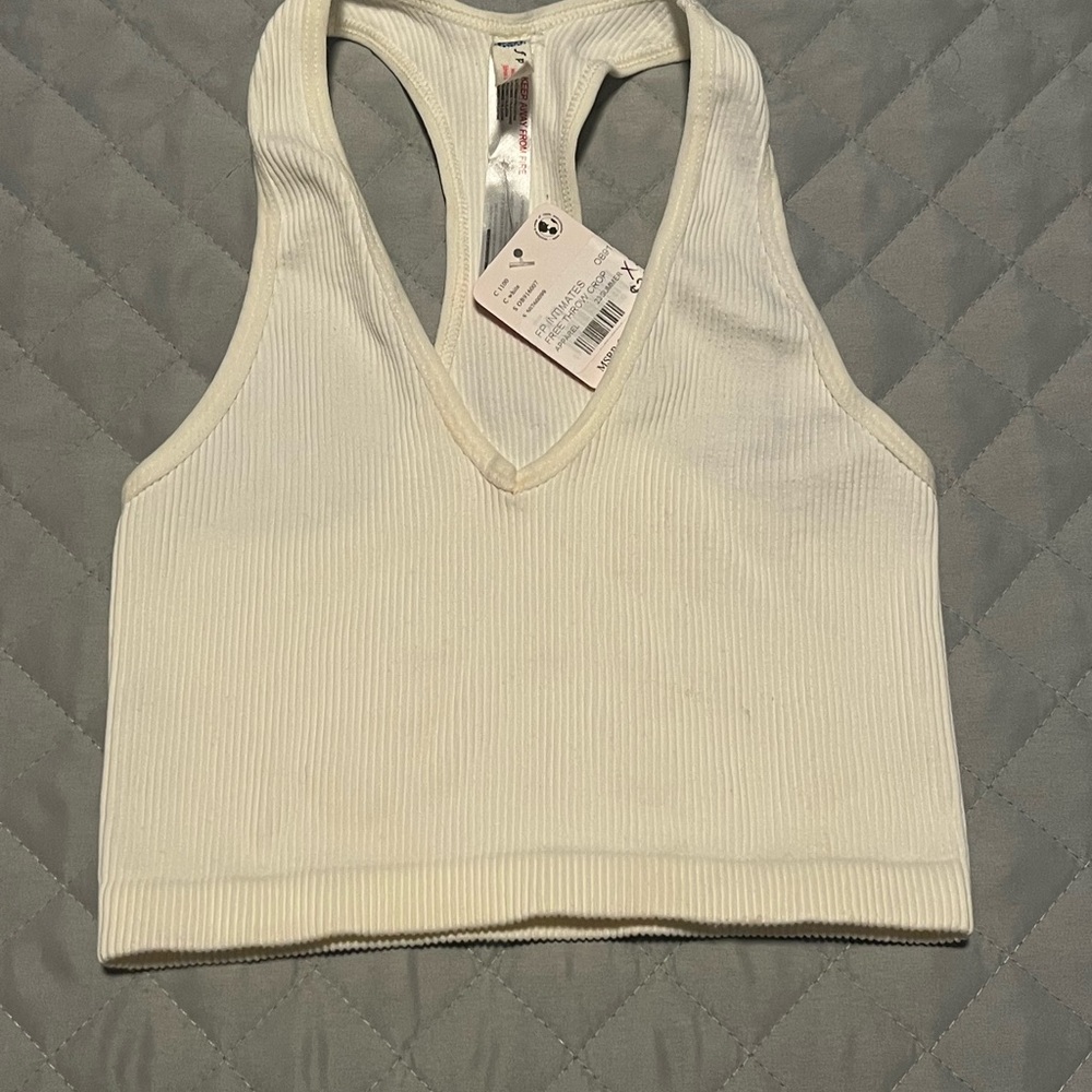 White Ribbed V-Neck Tank Top